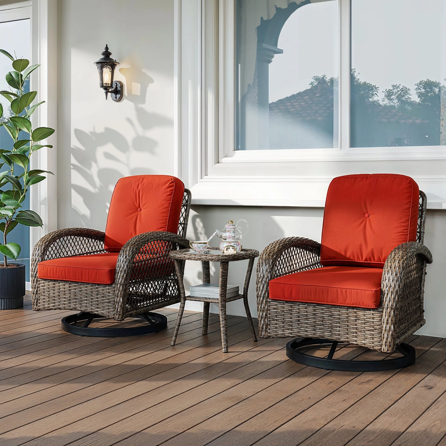 HOOMIC Outdoor Patio Furniture Set 3 Piece Rocking Chairs