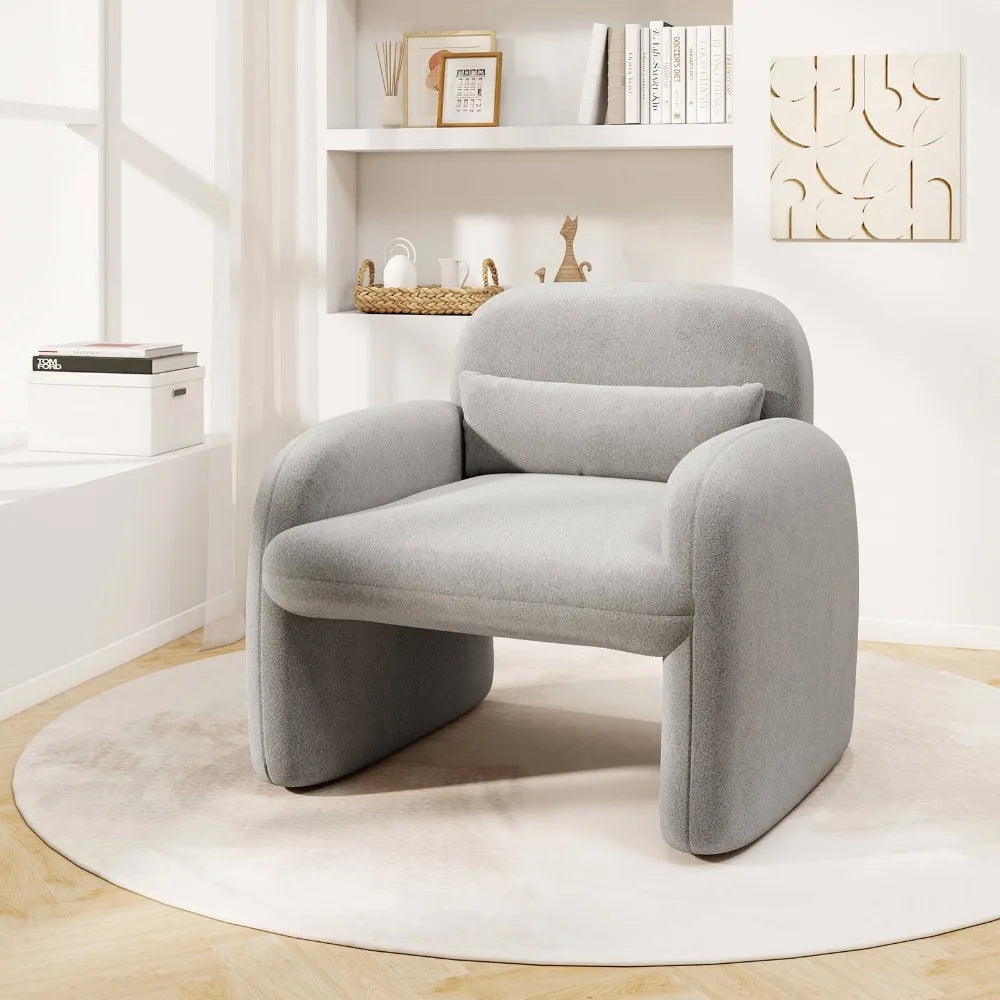 Modern Sherpa Fabric Upholstered Accent Chair With Waist Pillow