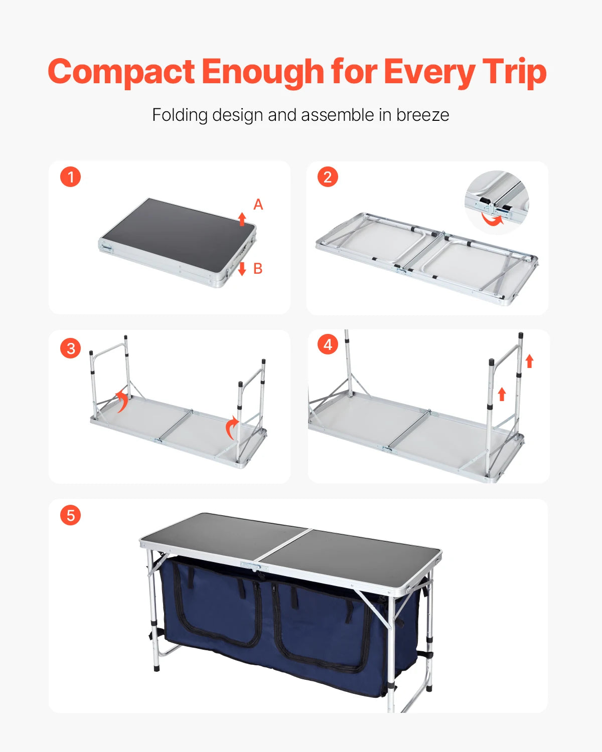 SucceBuy Aluminum Folding Camping Kitchen Table Outdoor Cook Station