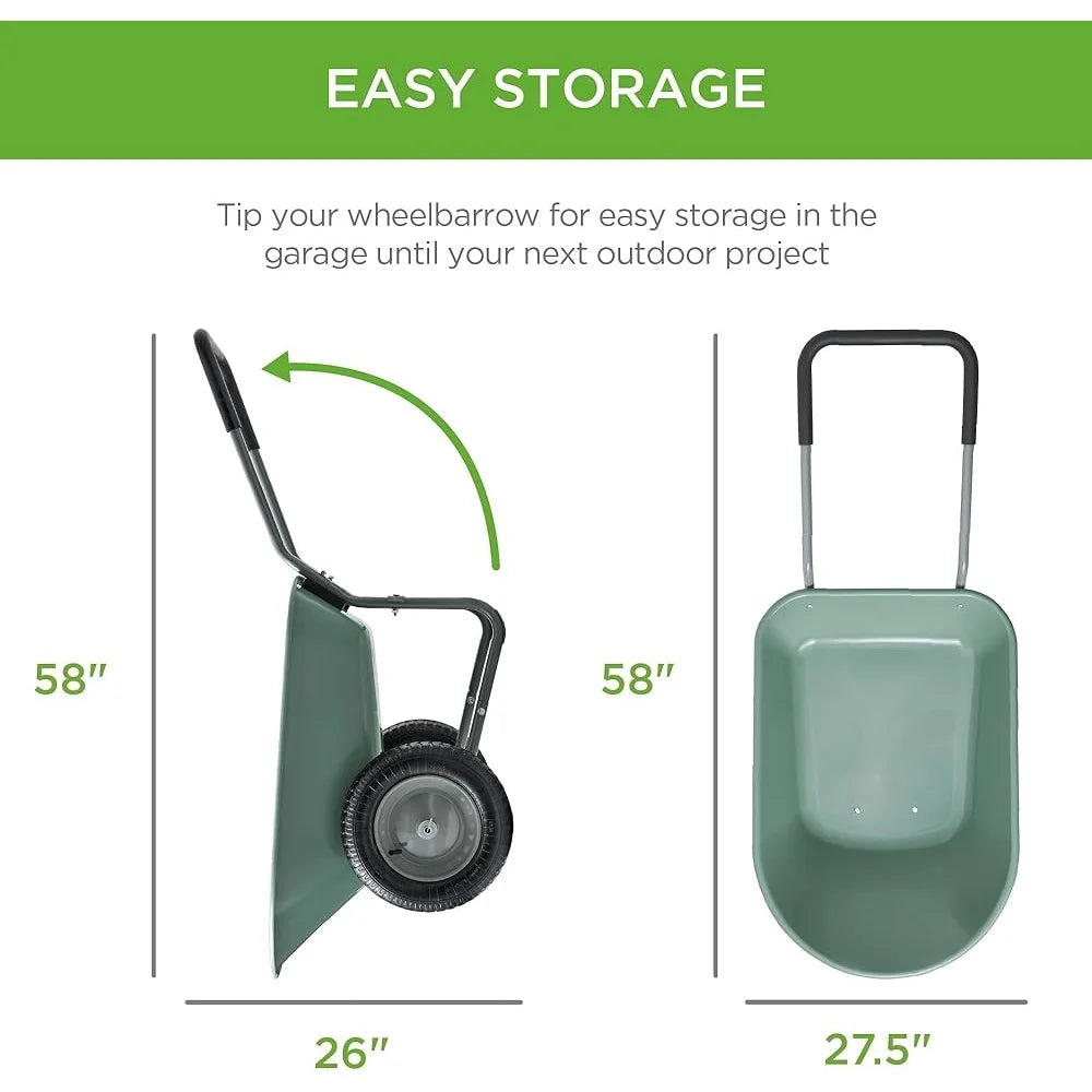 Dual Wheel Garden Cart Heavy Duty Wheelbarrow Steel Frame