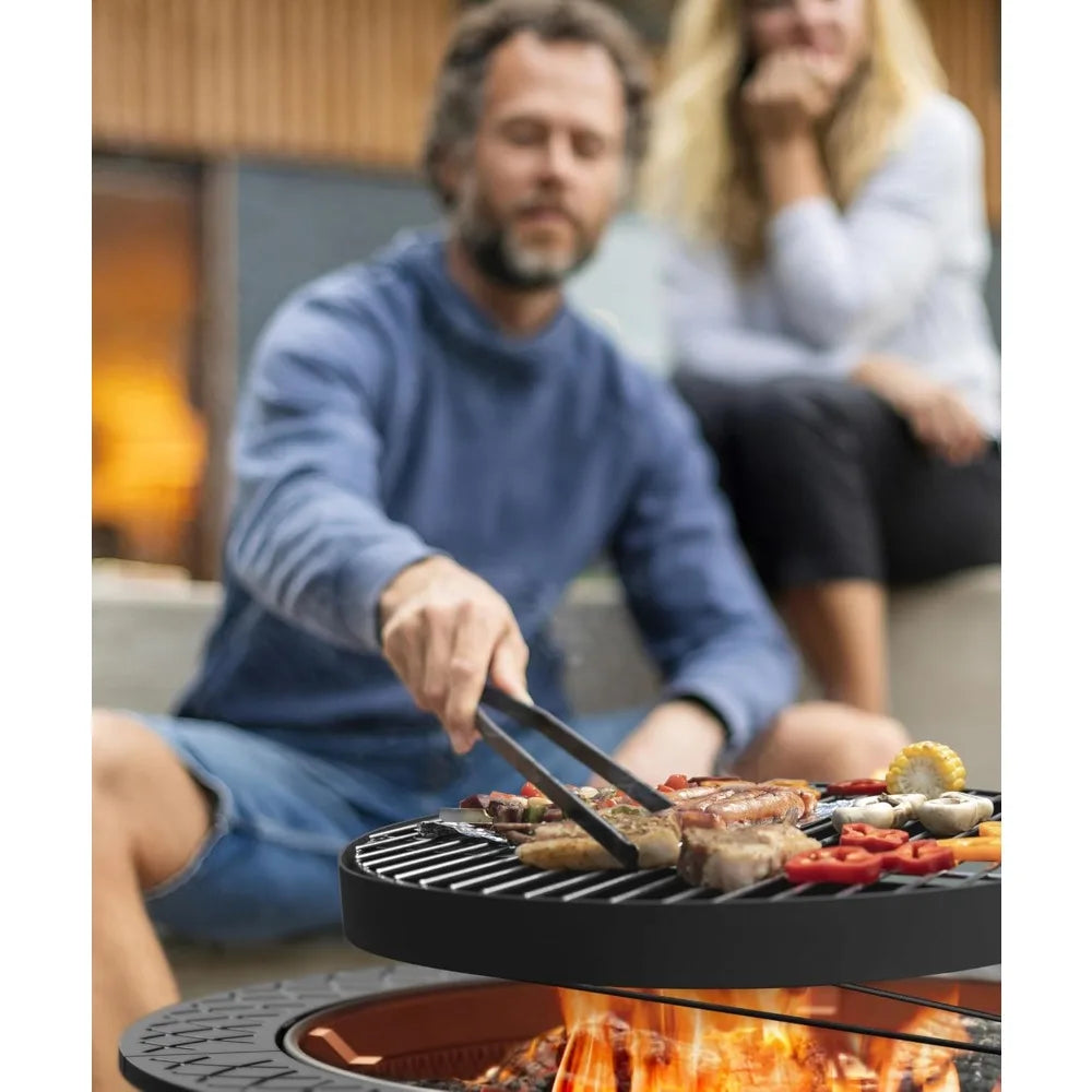 Sunoutl Fire Pit With BBQ Grill Outdoor Wood Burning