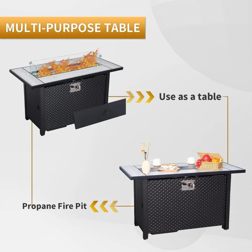 Outdoor Propane Fire Pit Rectangular Gas Table 50,000 BTU