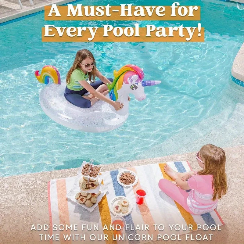 Joyfy Unicorn Inflatable Pool Float Glitter Ride On