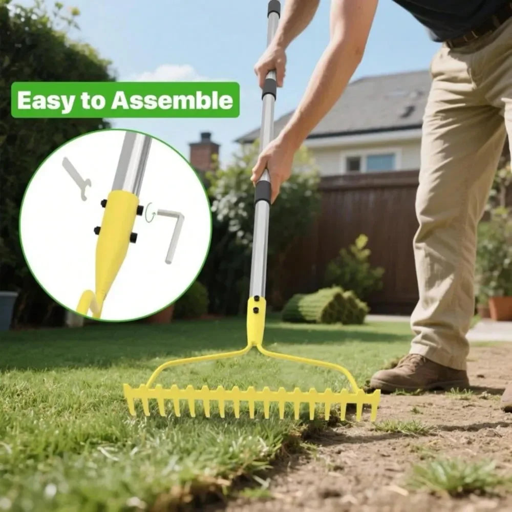 Bow Rake Heavy Duty 17 Tine Metal Rake With Stainless Steel Handle