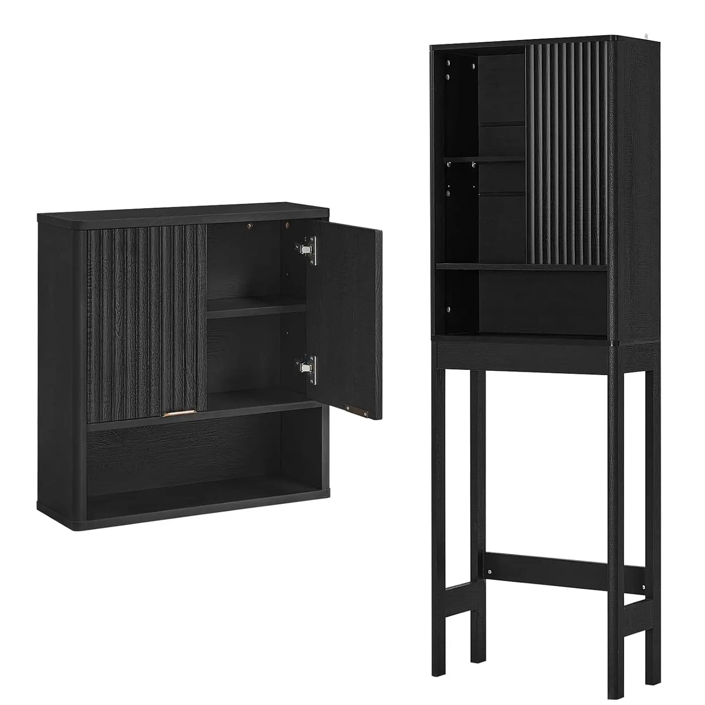 Fluted Over Toilet Storage Cabinet Set Farmhouse Bathroom Wall Organizer