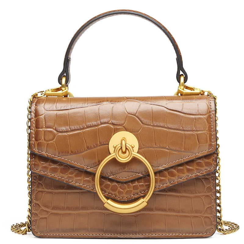 NONECN Chain Crossbody Bag for Women Genuine Leather Shoulder Bag