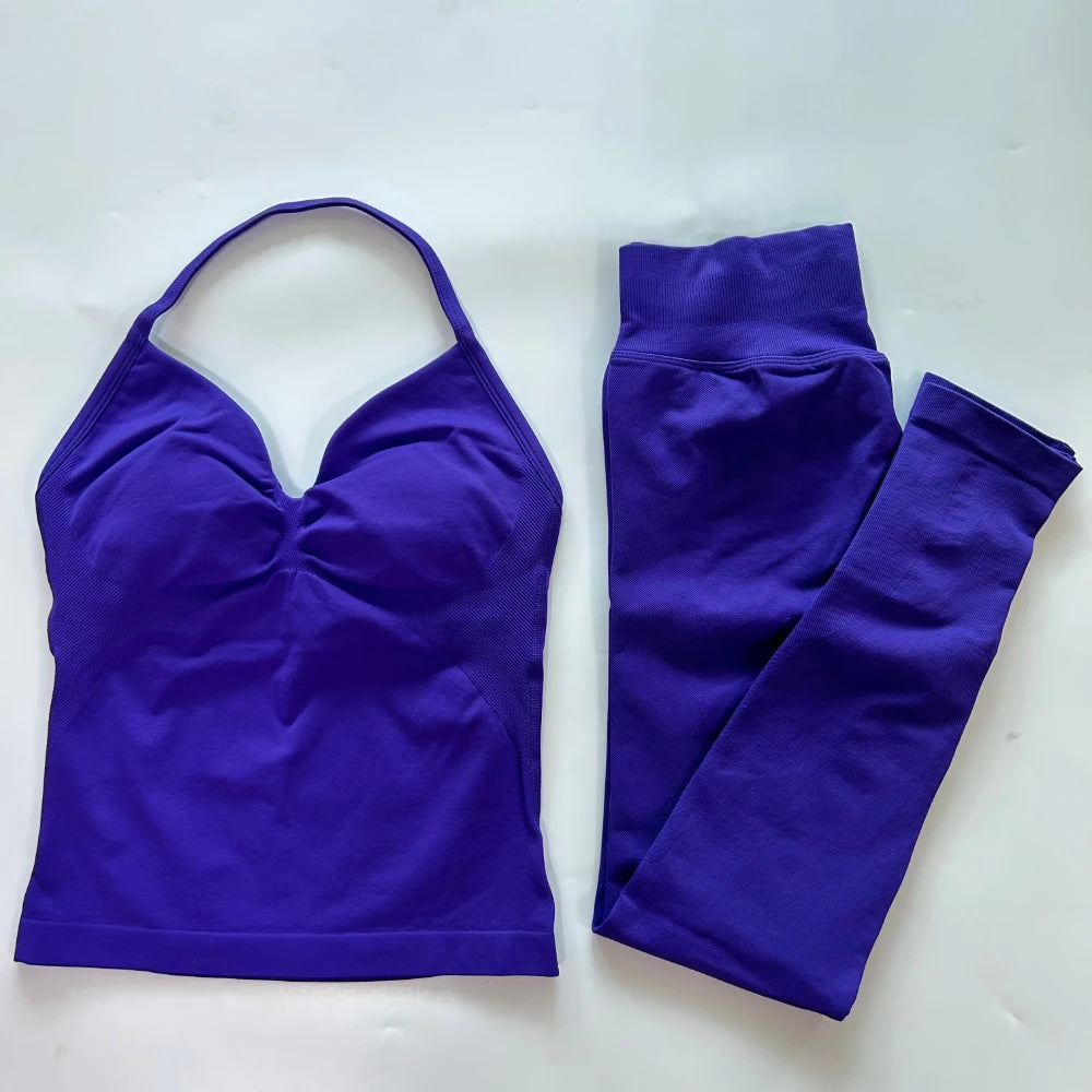 Seamless Gym Set Women Tank Top High Waist Leggings Workout
