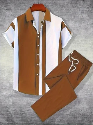 Men's Printed Summer Short Sleeve Shirt And Pants Set