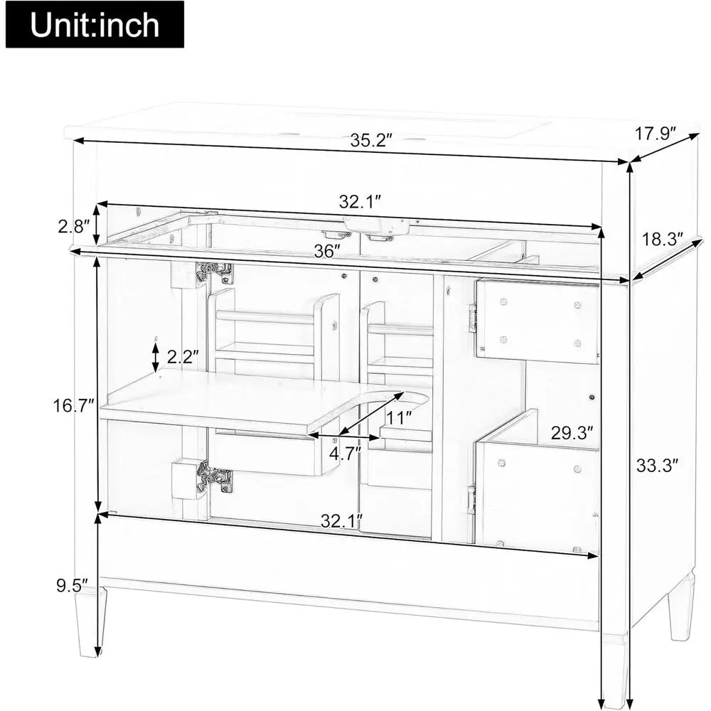 Bathroom Vanity Cabinet With Ceramic Sink, Solid Wood Frame