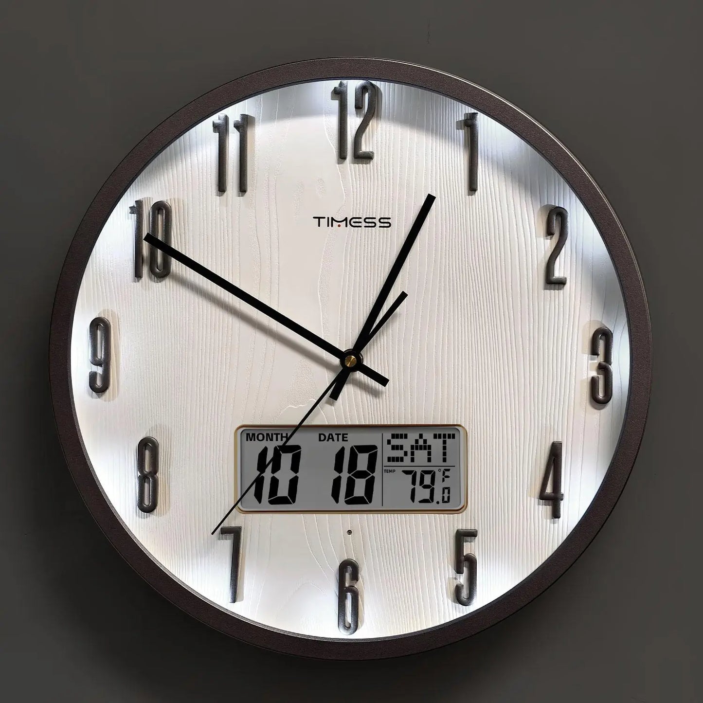 TIMESS Luminous Voice Activated Wall Clock With Perpetual Calendar