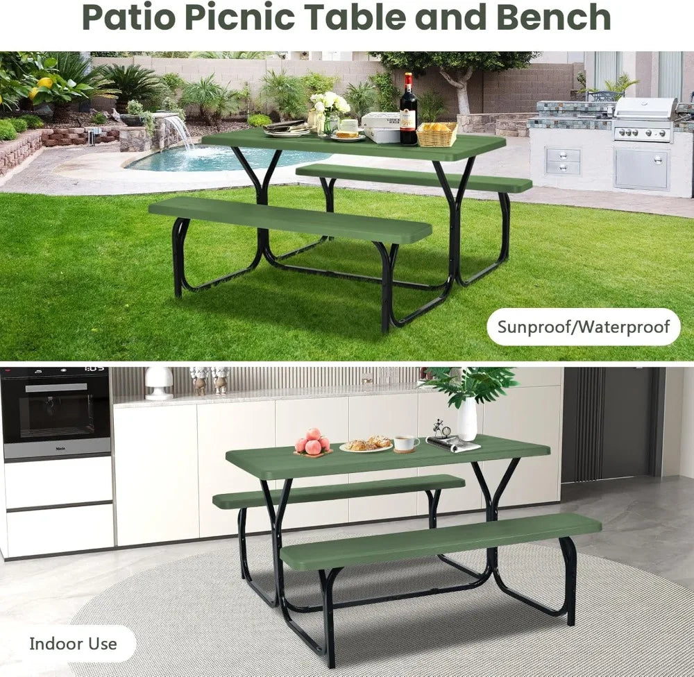 Portable Picnic Table Bench Set All Weather Steel Frame