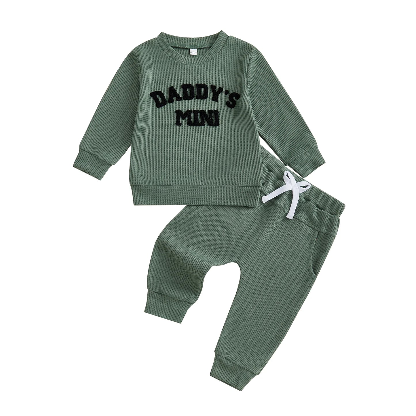 Toddler Boy Autumn Waffle Set Embroidered Letters 2 Piece Outfit