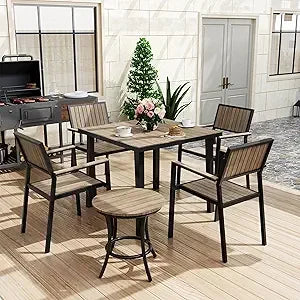 Color Aluminum Patio Dining Set With Plastic Wood Table