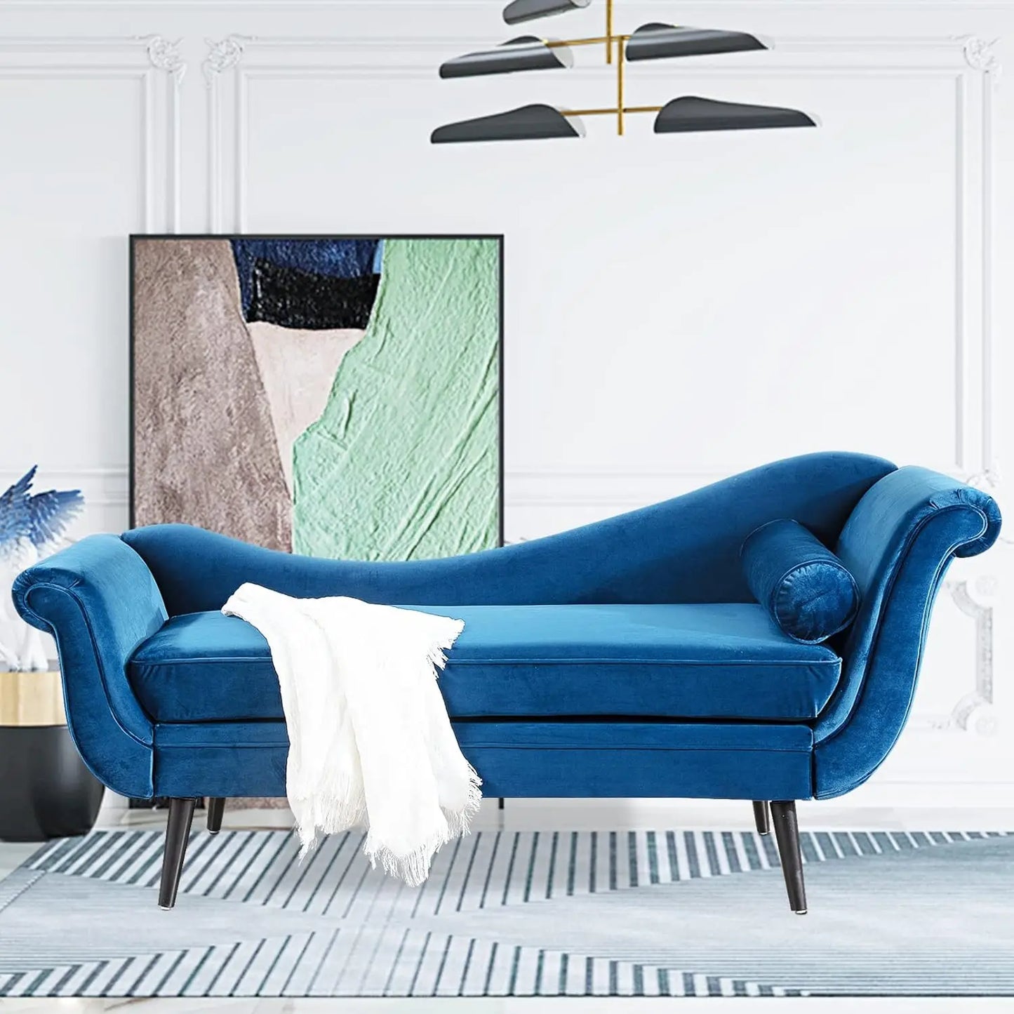 HUANZHUANG Velvet Chaise Lounge Indoor With Scroll Arms