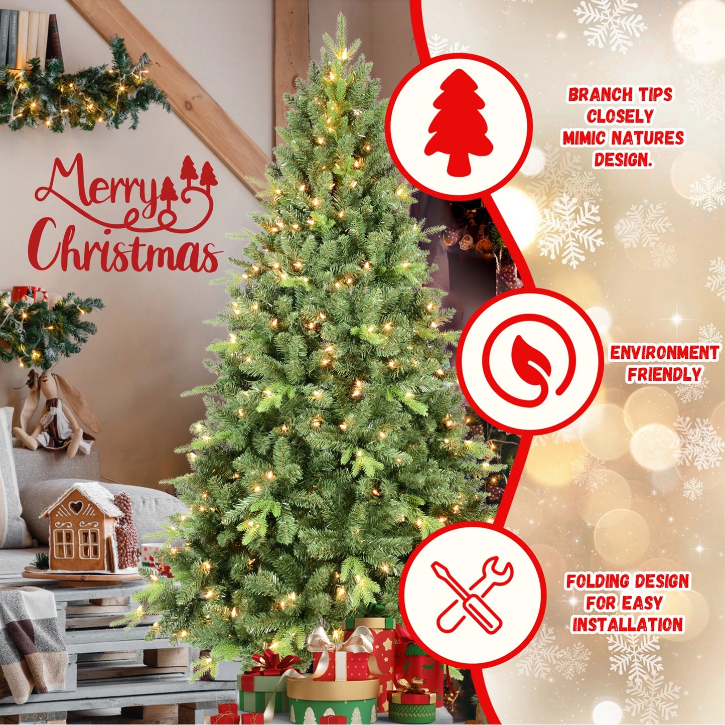Artificial Christmas Tree With Foldable Metal Stand For Easy Assembly