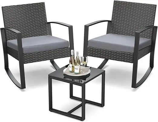 3 Piece Patio Outdoor Rocking Bistro Set With Coffee Table