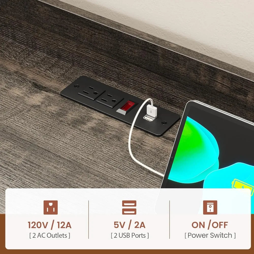 RBXCH Coffee Bar Cabinet With Microwave Hutch LED Lights