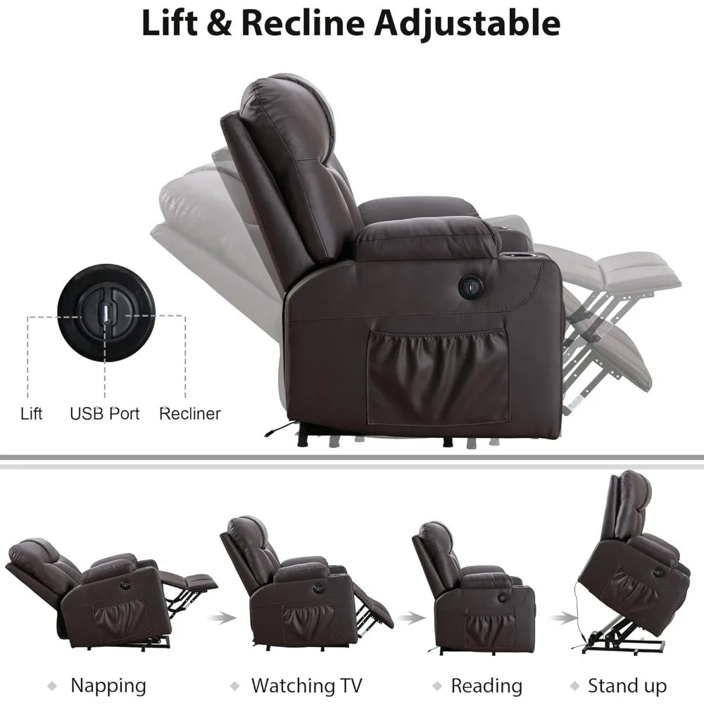 LZJV Oversized Power Lift Recliner Chair For Elderly With Faux Leather Heated Massage