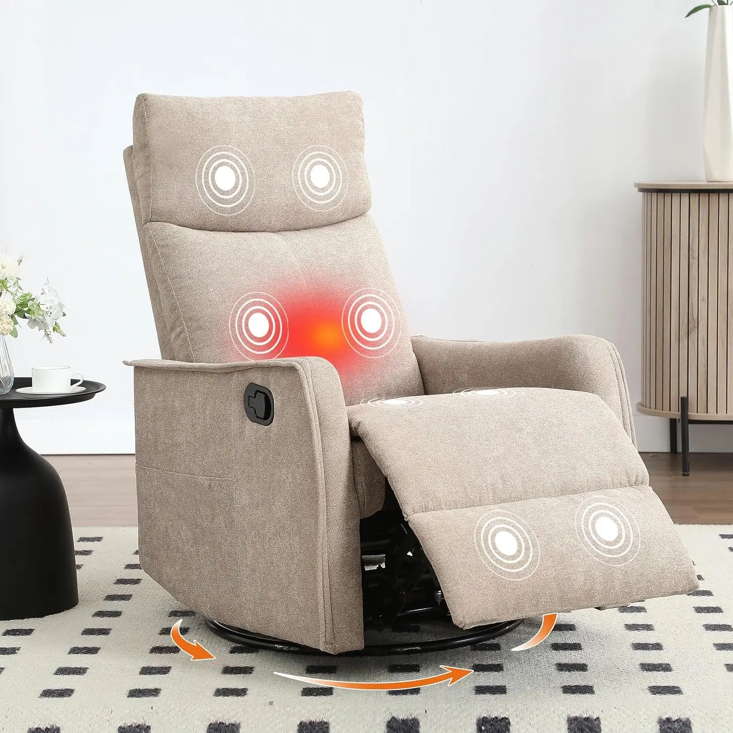 Manual Swivel Rocker Recliner Chair With Massage And Heat