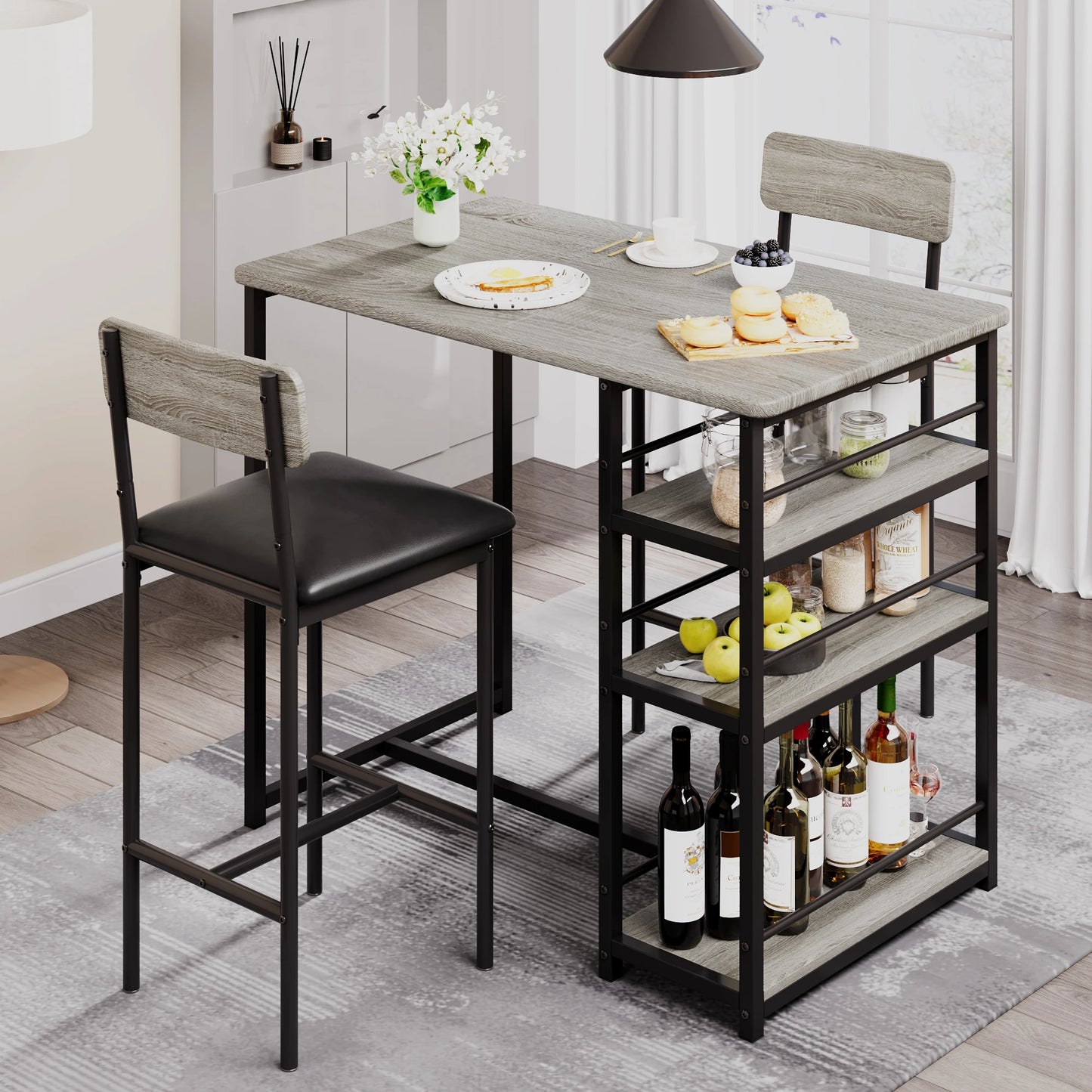 HobbyLane 3 Piece Dining Table Set With Shelves And Chairs
