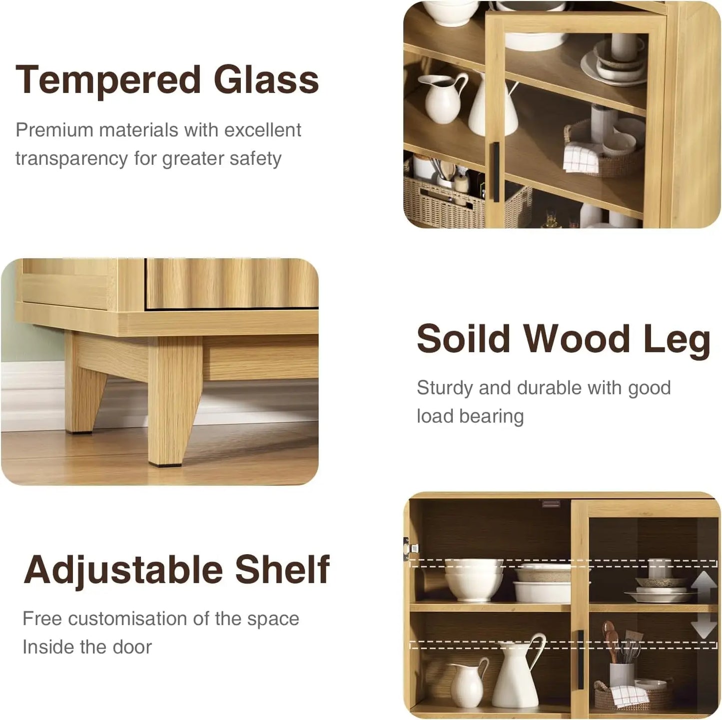 XMSJ Arched Fluted Door Cabinet With Tempered Glass