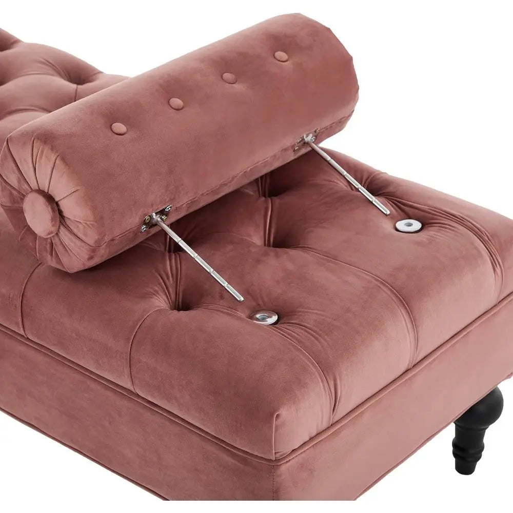 Reddis Velvet Ottoman With Detachable Pillow Wooden Bedroom Bench