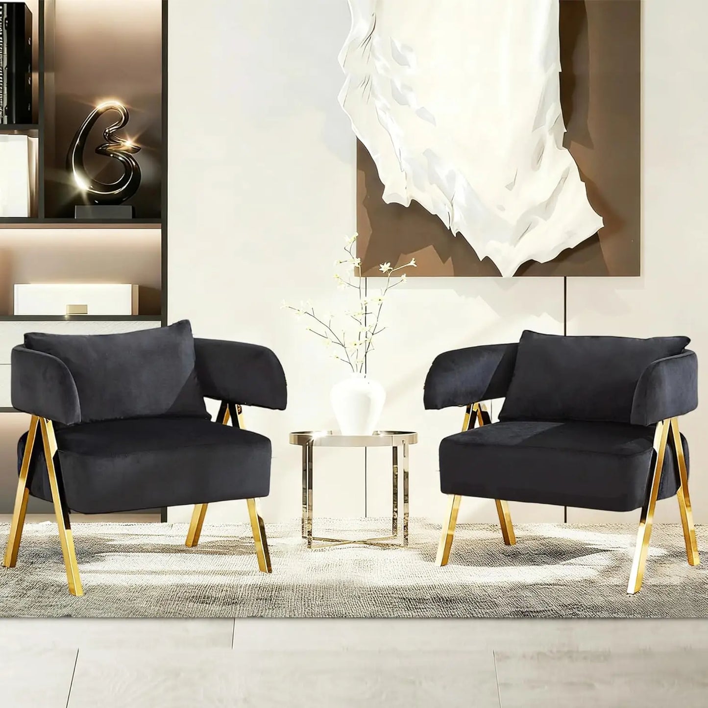 ZHUXIANG Velvet Barrel Accent Chairs Set Two Modern Living Room Armchairs Comfort