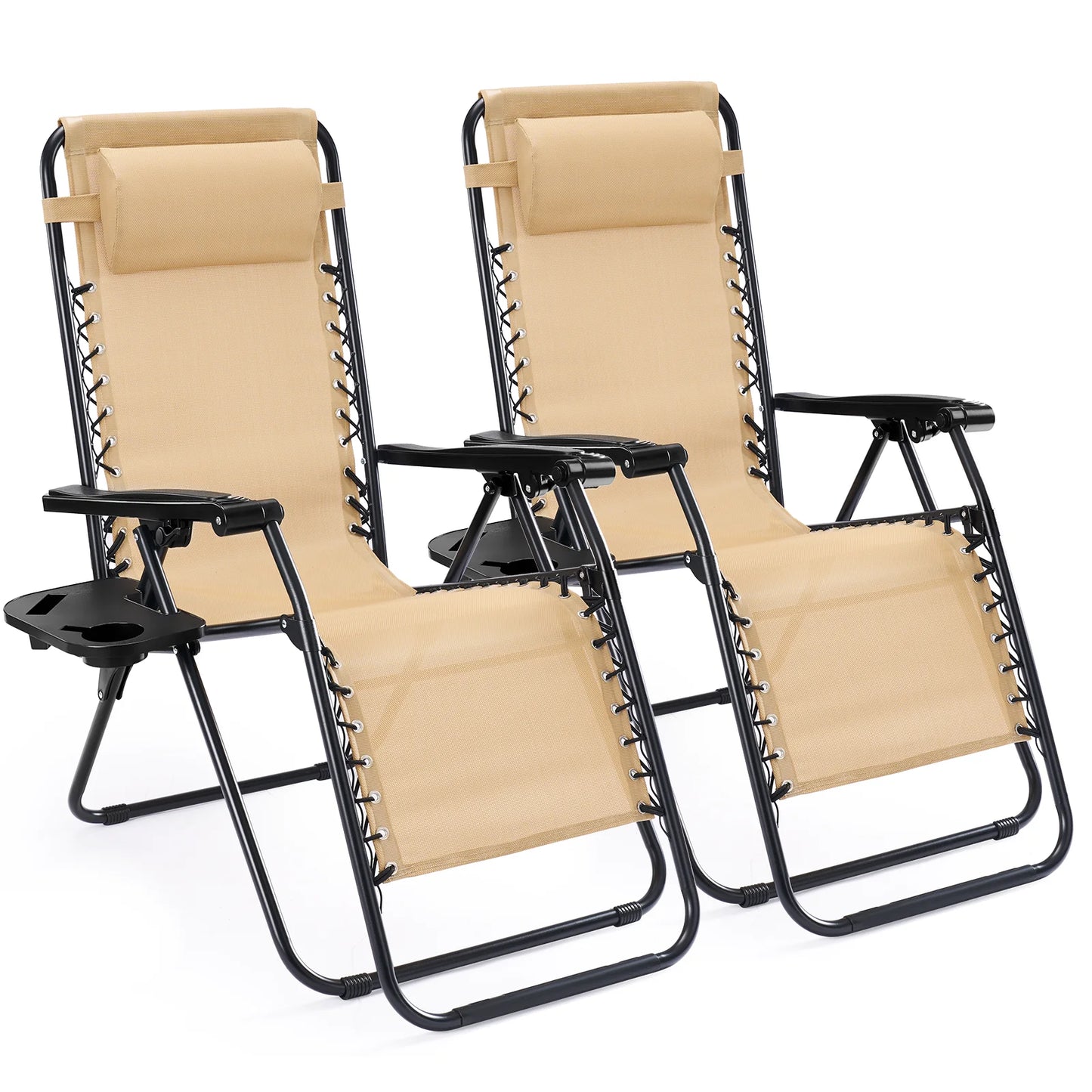 JHK Portable Zero Gravity Recliners Set Of 2 With Cup Holder Trays