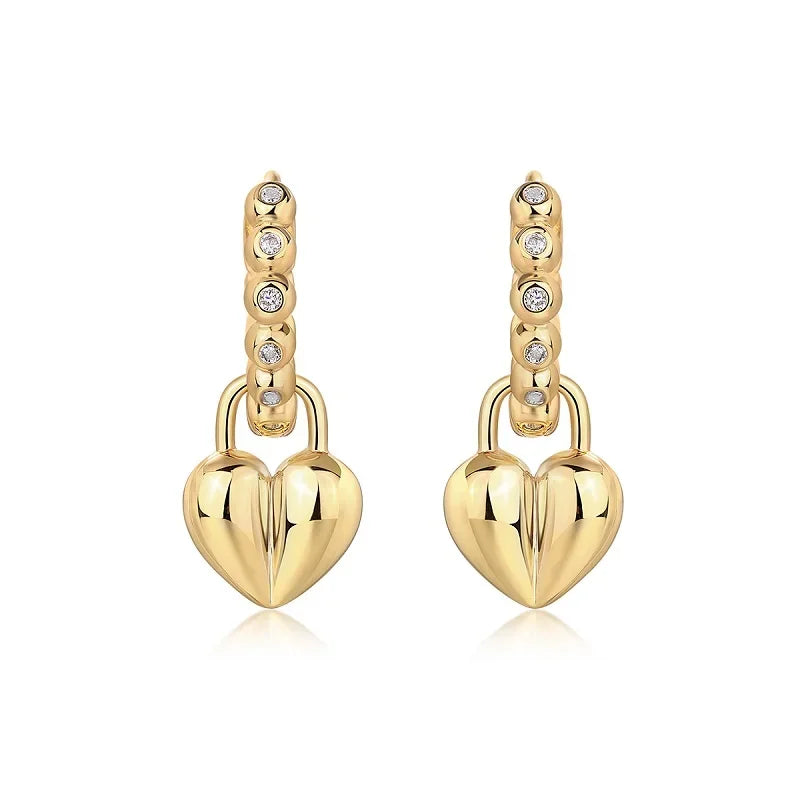 JIUZUAN 18K Gold Plated Heart Drop Moissanite Earrings