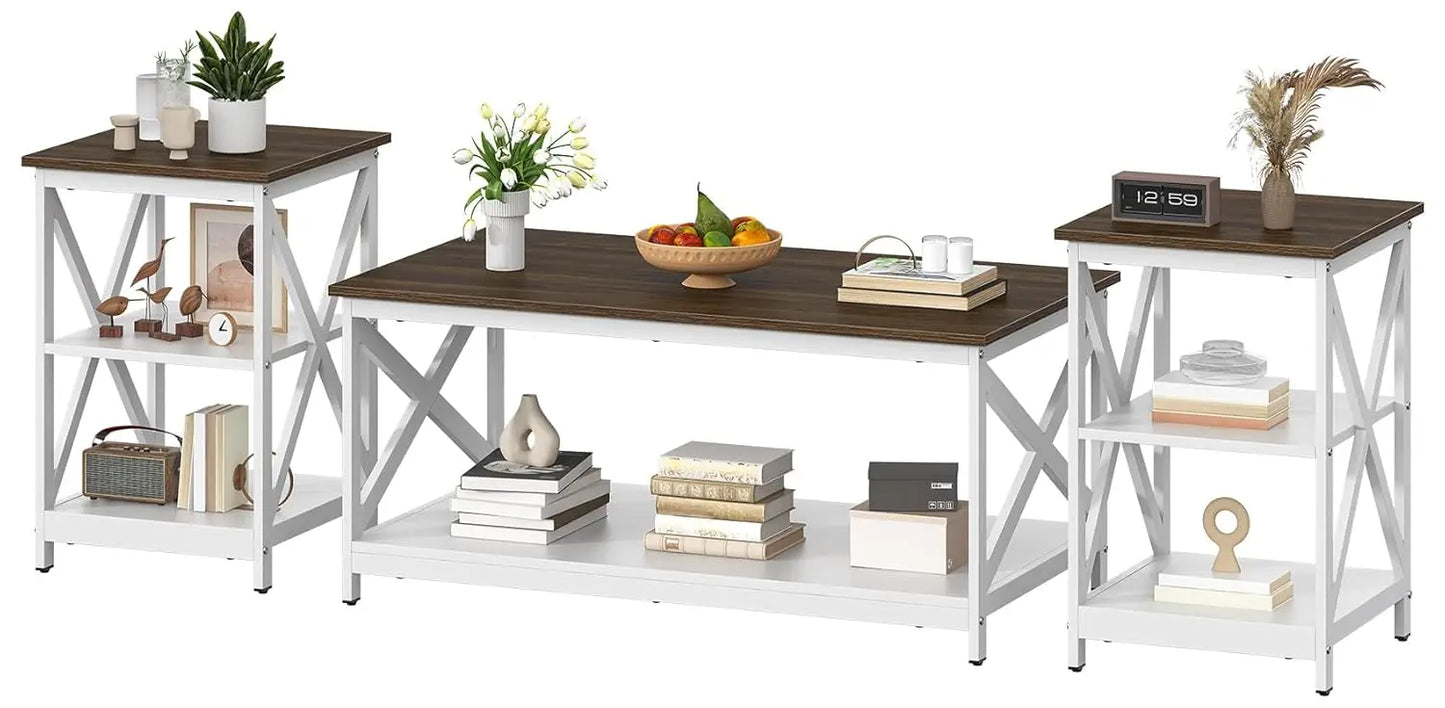 Industrial X-Design 3-Piece Coffee Table Set With End Tables
