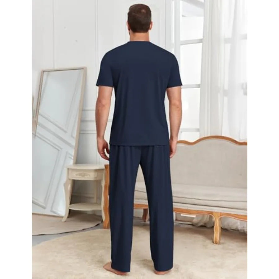 Men's 3 Piece Pajama Set Lounge Sleepwear With Pockets