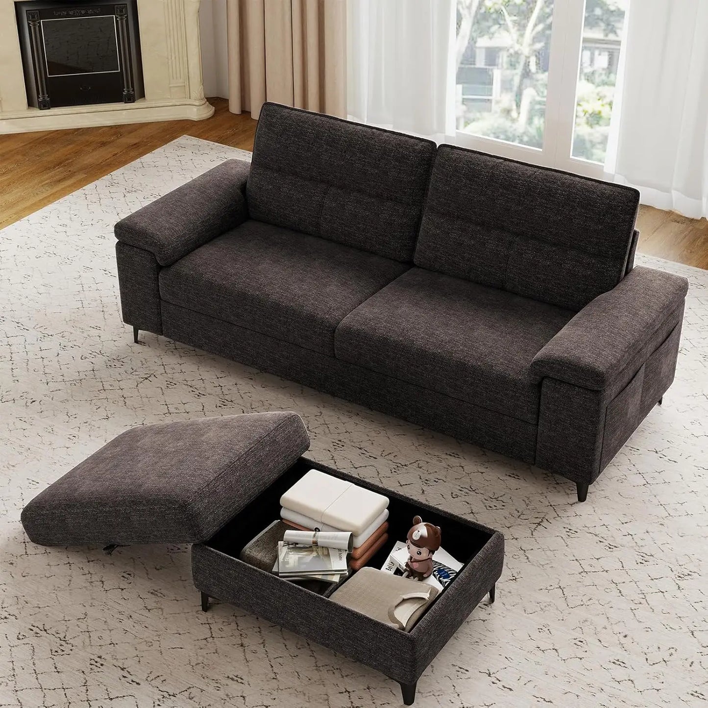 L Shaped Sectional Sofa With Storage Ottoman And Deep Cushions