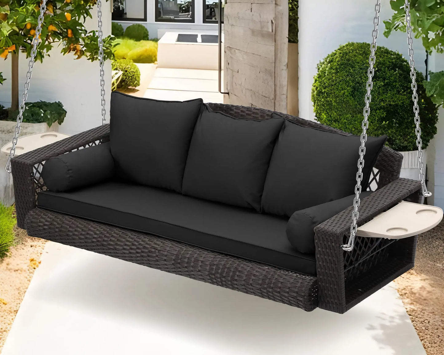 ZHENDAI Wicker Hanging Porch Swing Outdoor Patio Bench
