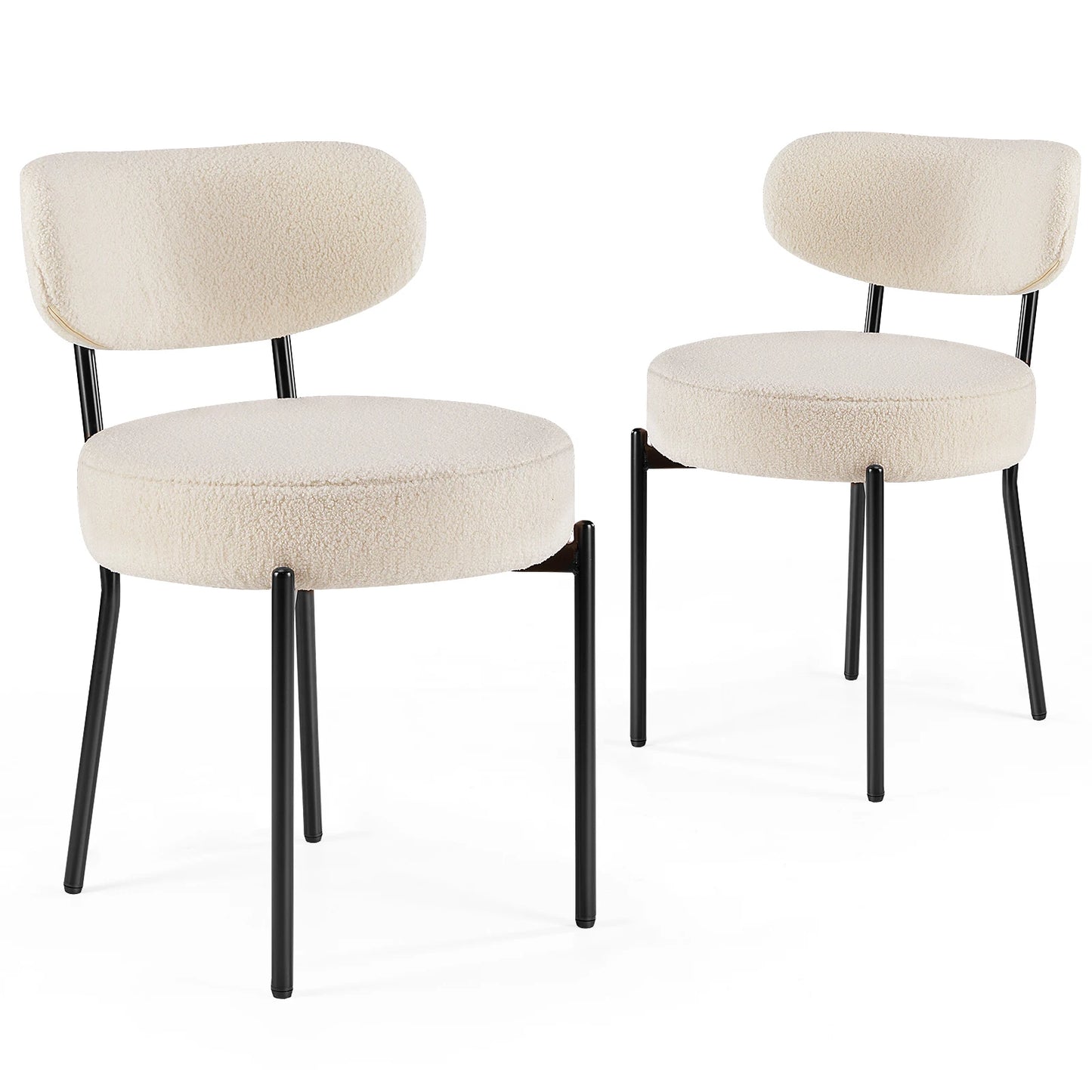 JHK Ergonomic Round Dining Chairs, Plush Fabric, 2-Pack, Metal Legs