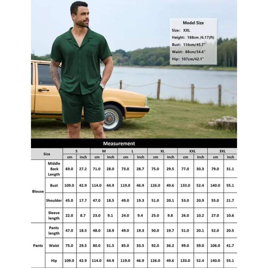 Marvmys Men Pajama Set Polyester Sleepwear Short Sleeve Pajamas