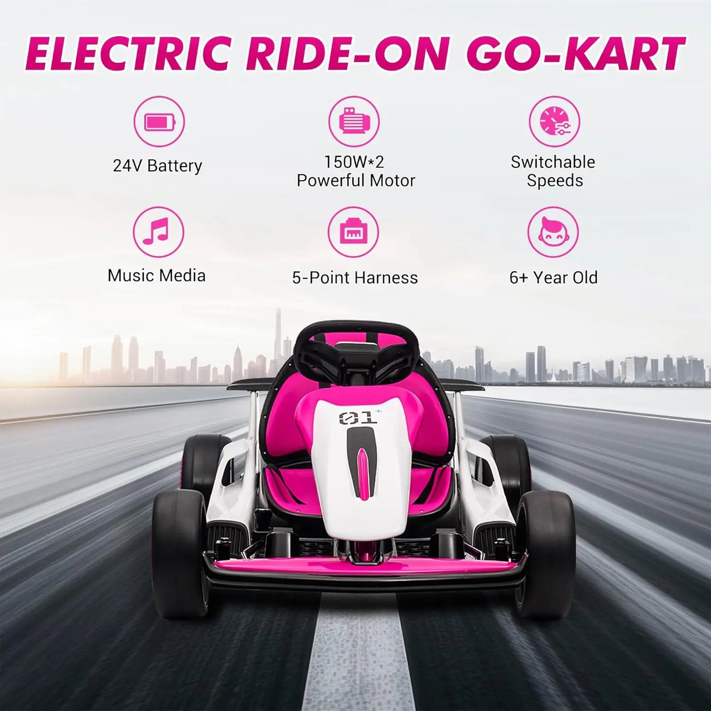 Electronic 24V Ride On Go Kart With Dual 200W Motors LED Lights Drift Mode For Ages 6 To 12