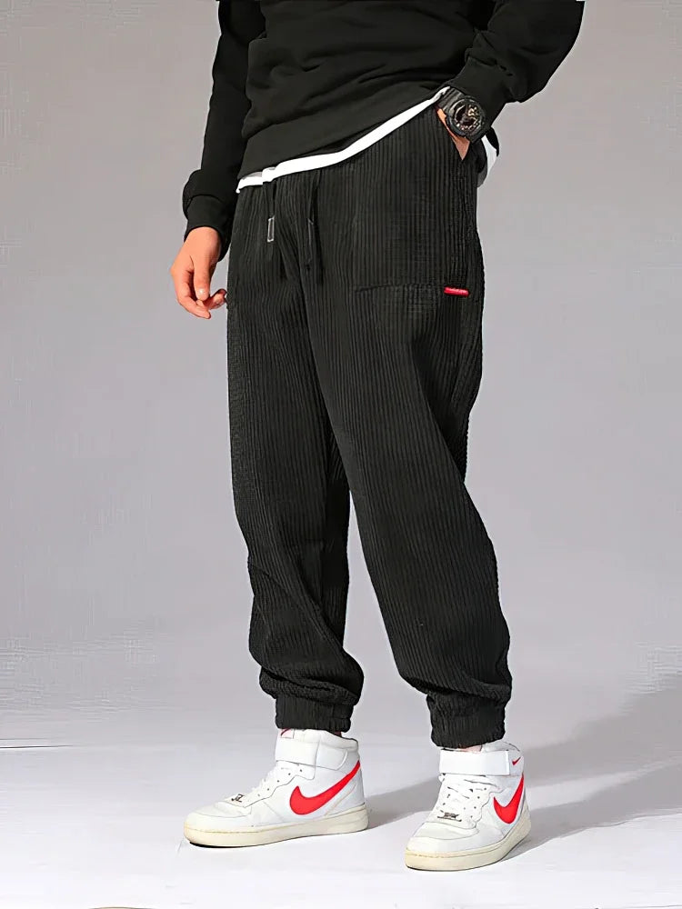 Men Corduroy Thermal Jogger Pants Warm Winter Sweatpants