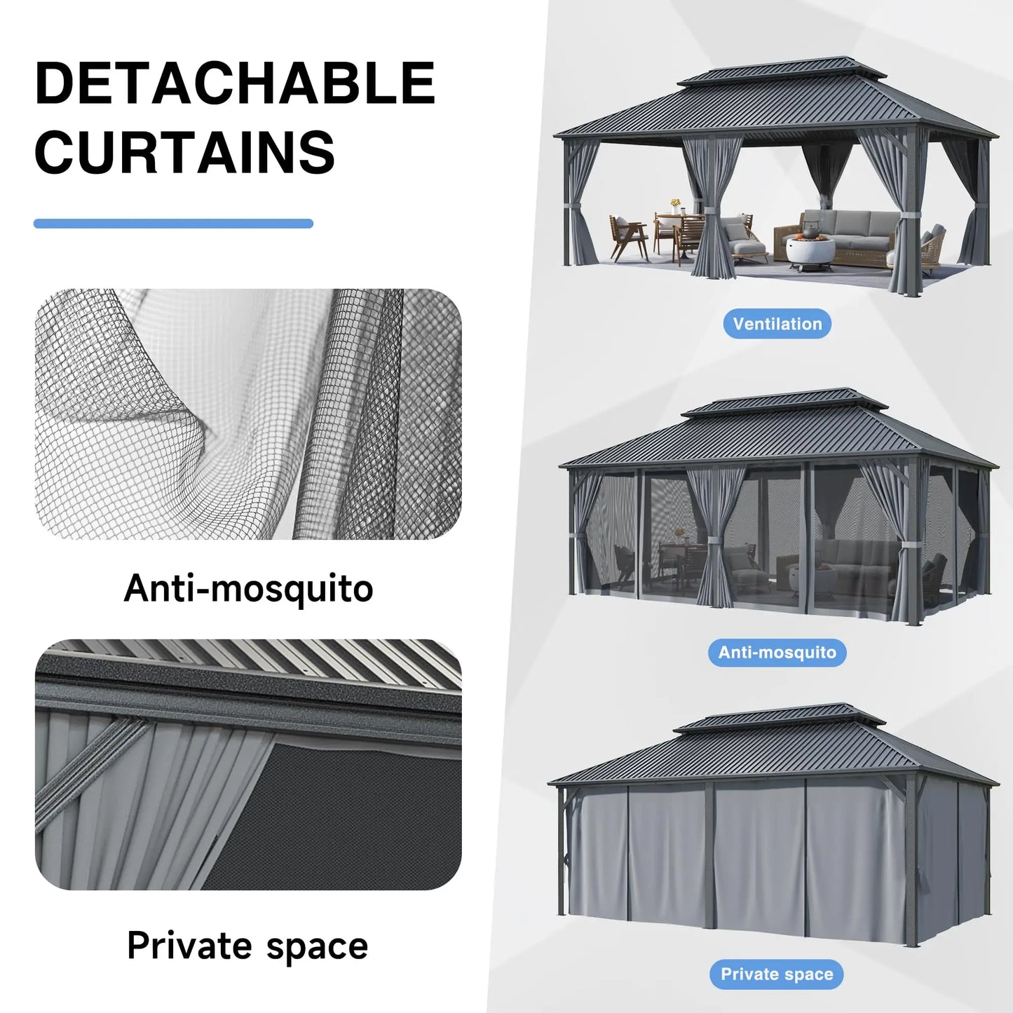 Polar Aurora Hardtop Gazebo With Aluminum Frame And Netting
