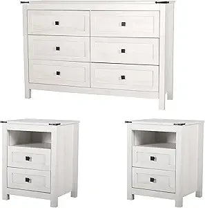 RBXC Rustic Oak Dresser and Nightstands Set with Gold Handles