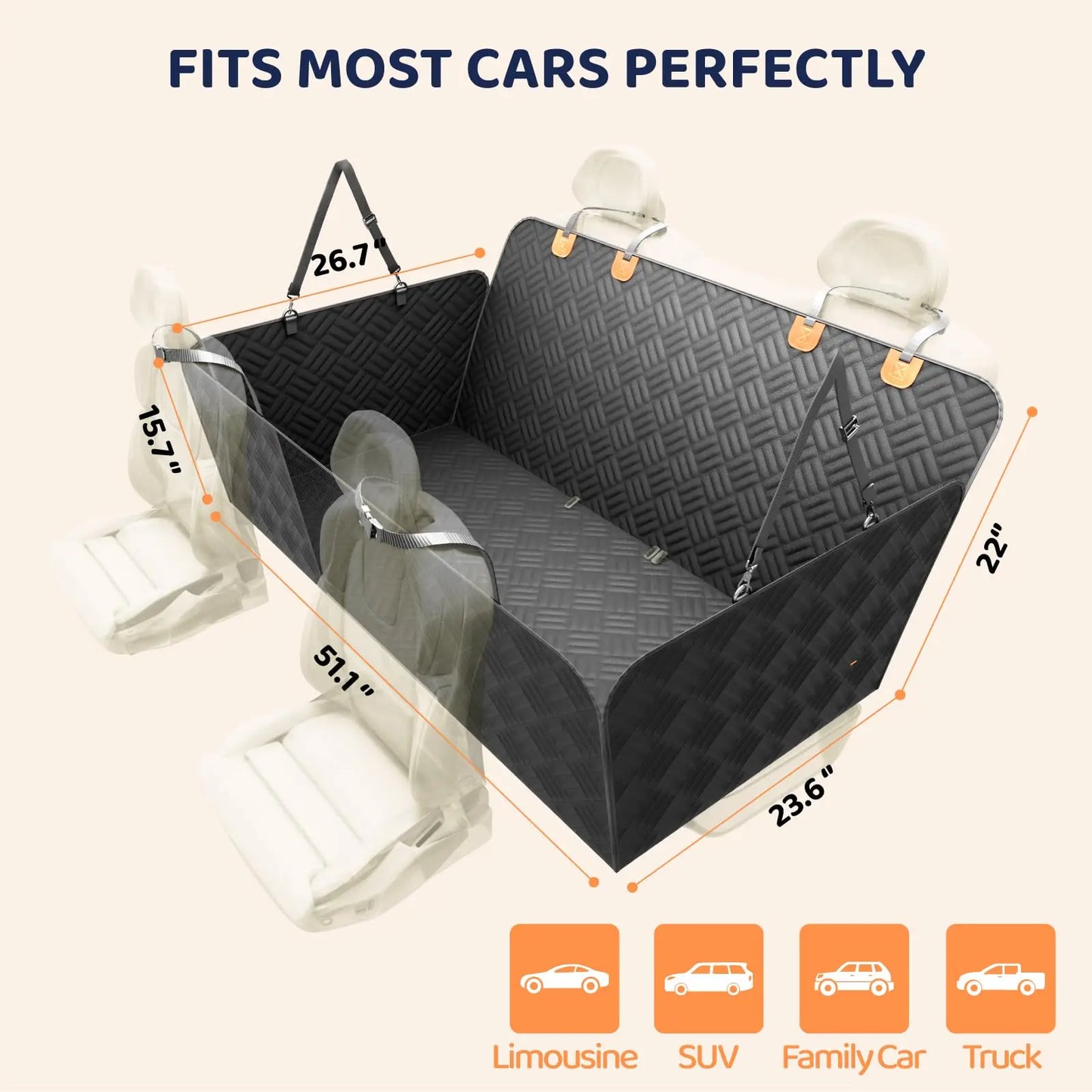 NONECN Dog Car Seat Cover Back Seat Extender, Heavy-Duty Hammock