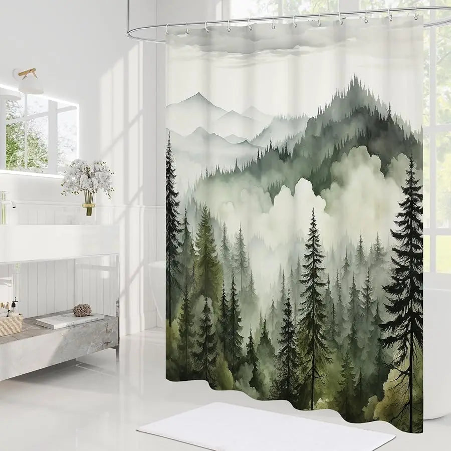 Guangdong Pine Forest Shower Curtain Misty Woodland Scene