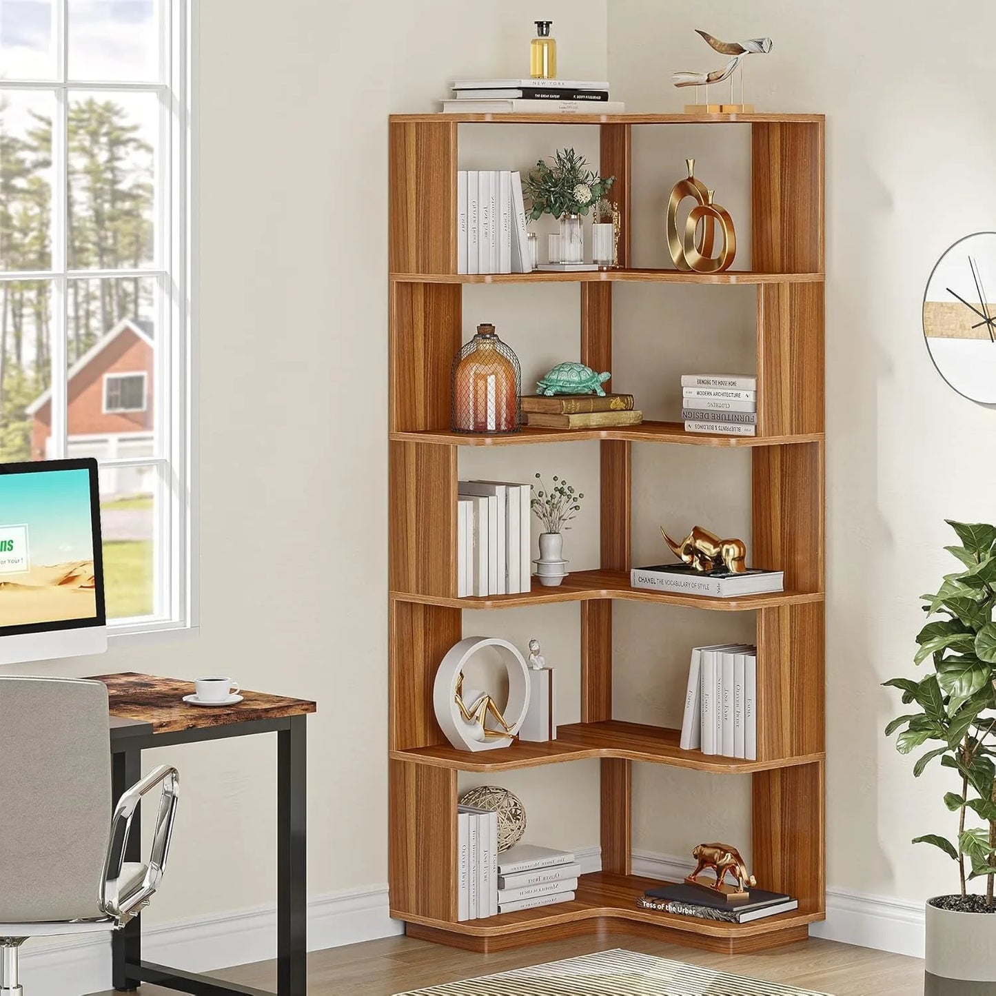 Little Tree Corner Bookshelf Industrial L Shaped Anti Drop Panel