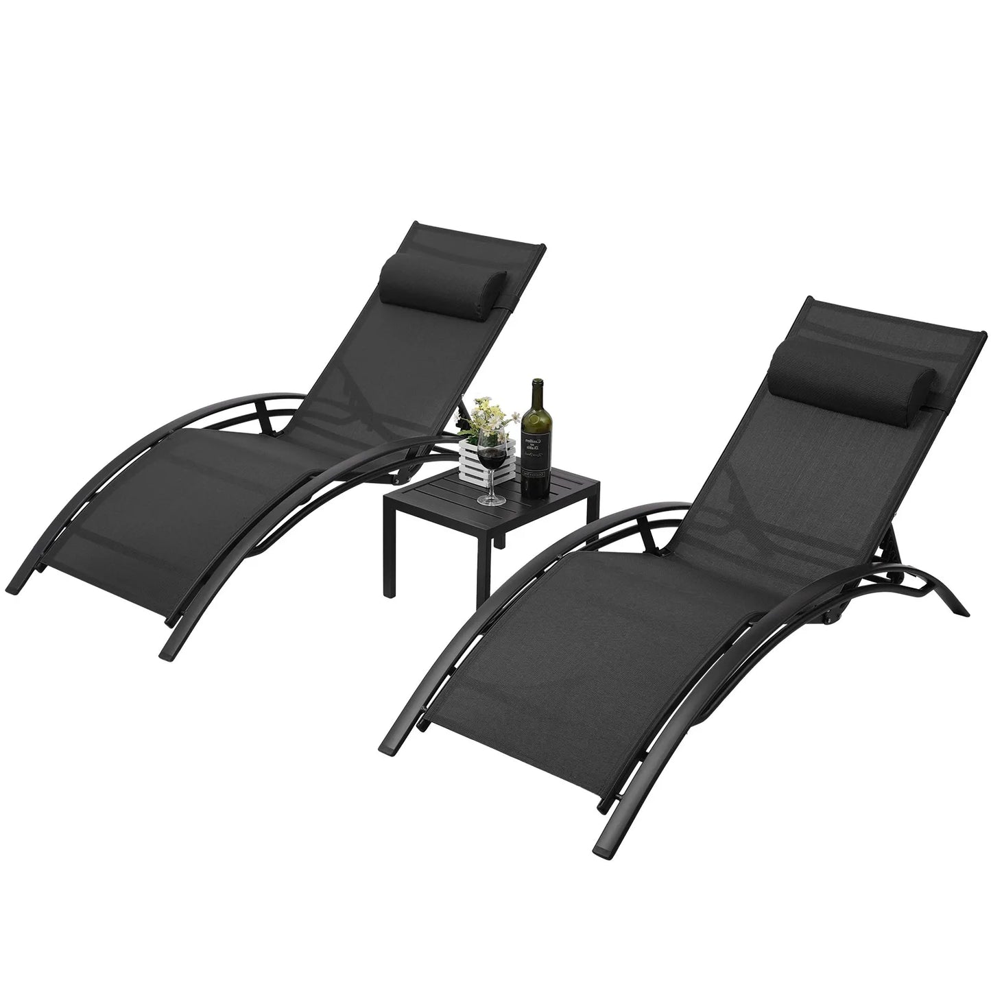 AuAg Aluminum 3-Piece Outdoor Lounge Chair Set With Table