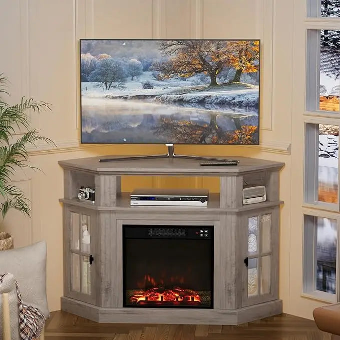 Modern Fireplace Corner TV Stand With Electric Fireplace Entertainment Center