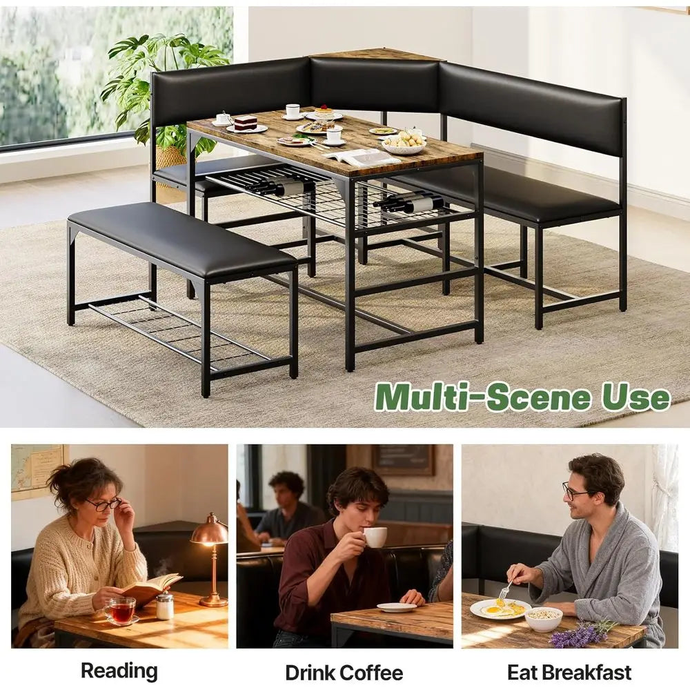 XMSJ Breakfast Nook Set With Storage Bench and Table