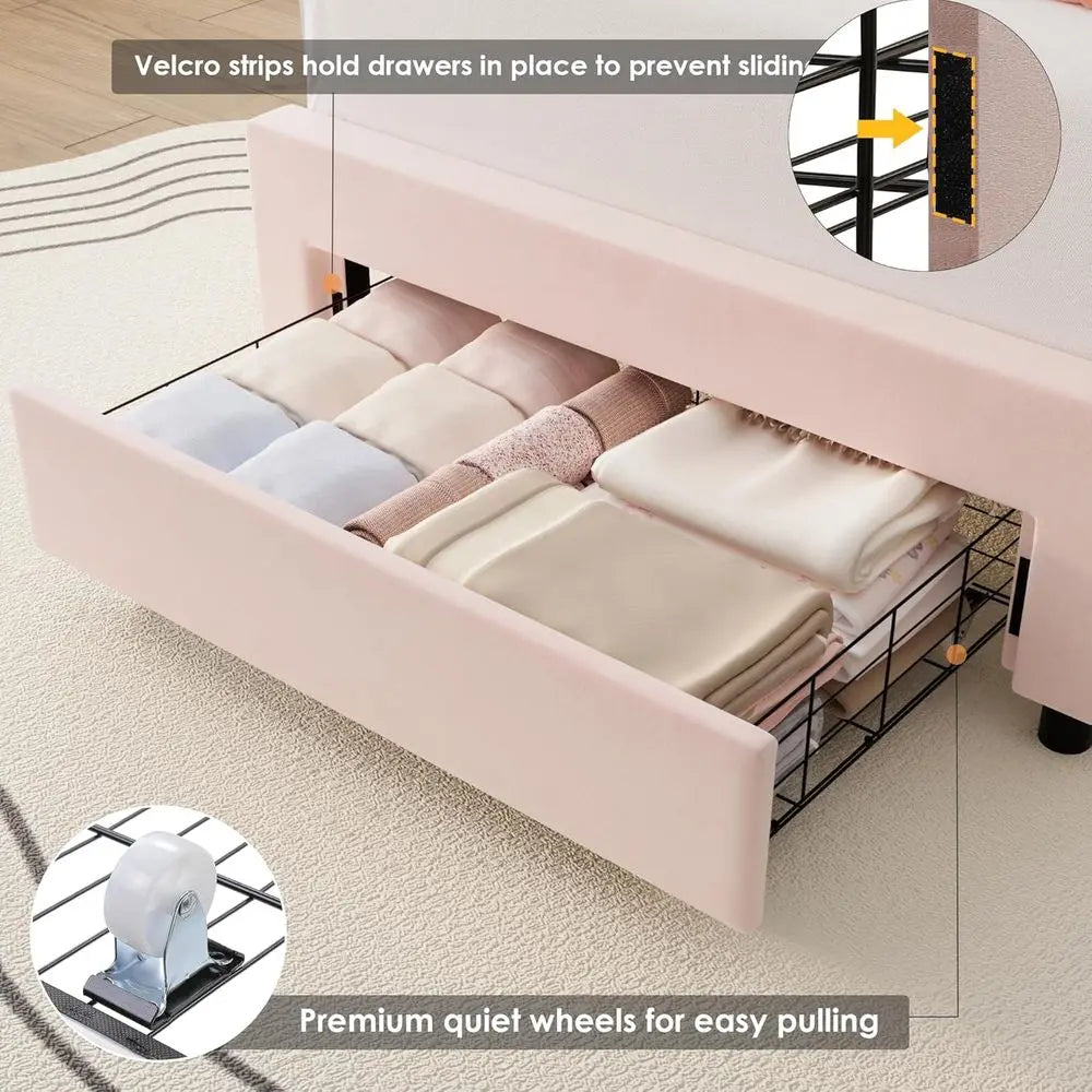 Upholstered LED Storage Bed With Adjustable Headboard