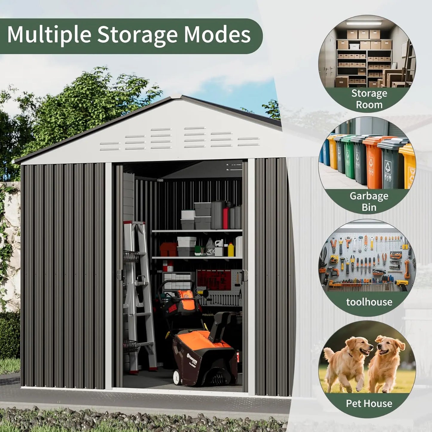 Outdoor Metal Storage Shed With Sliding Door For Backyard