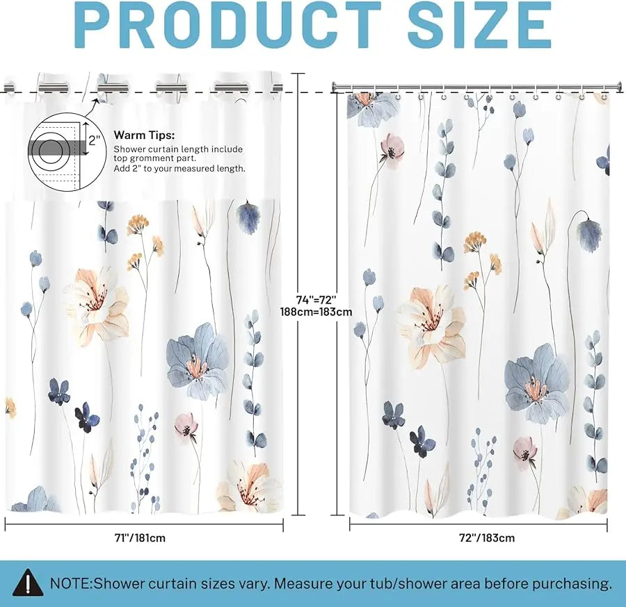 Guangdong No Hook Shower Curtain With Snap-In Liner Watercolor Floral