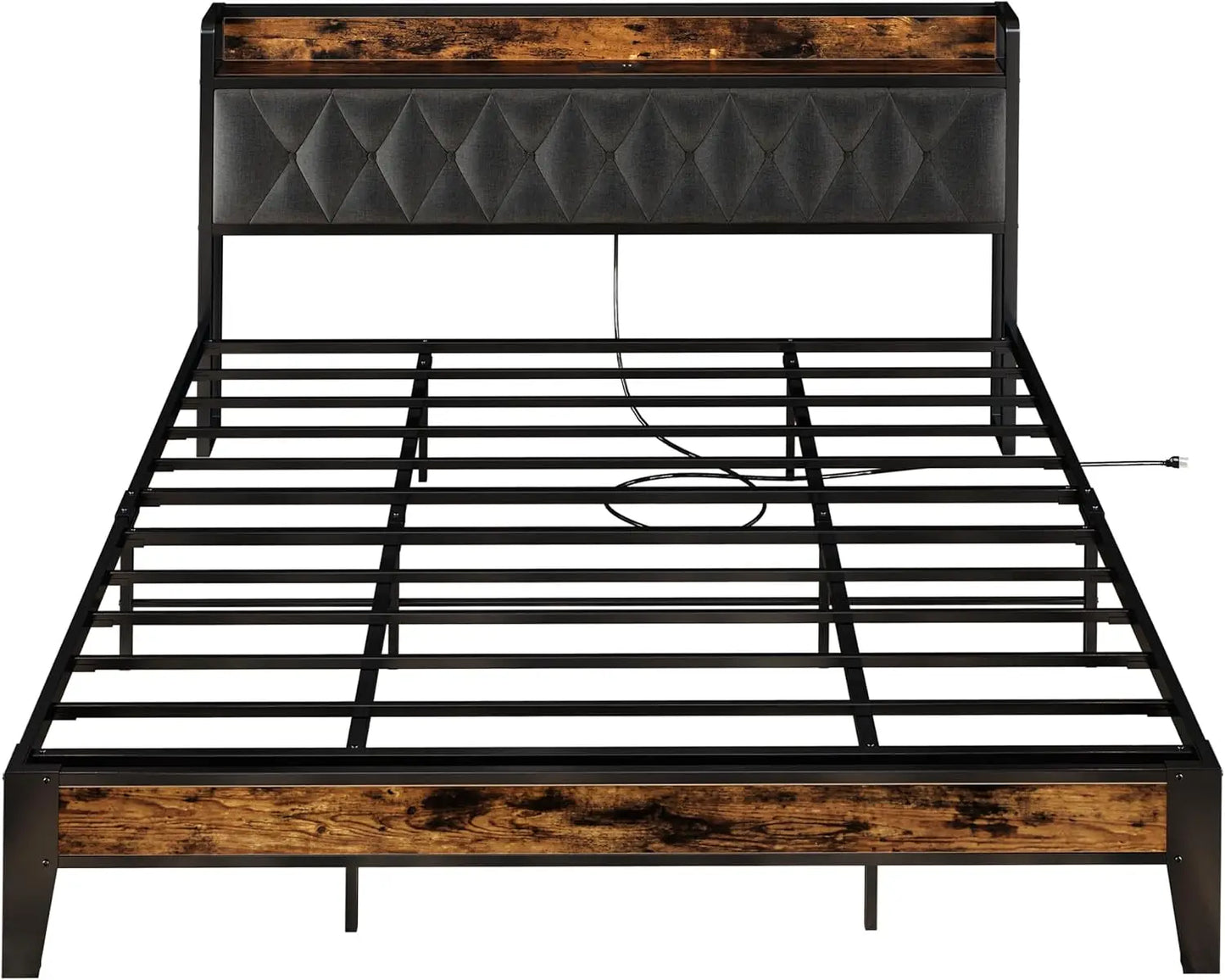 ANCTOR Bed Frame With Storage Headboard And Outlets No Box Spring