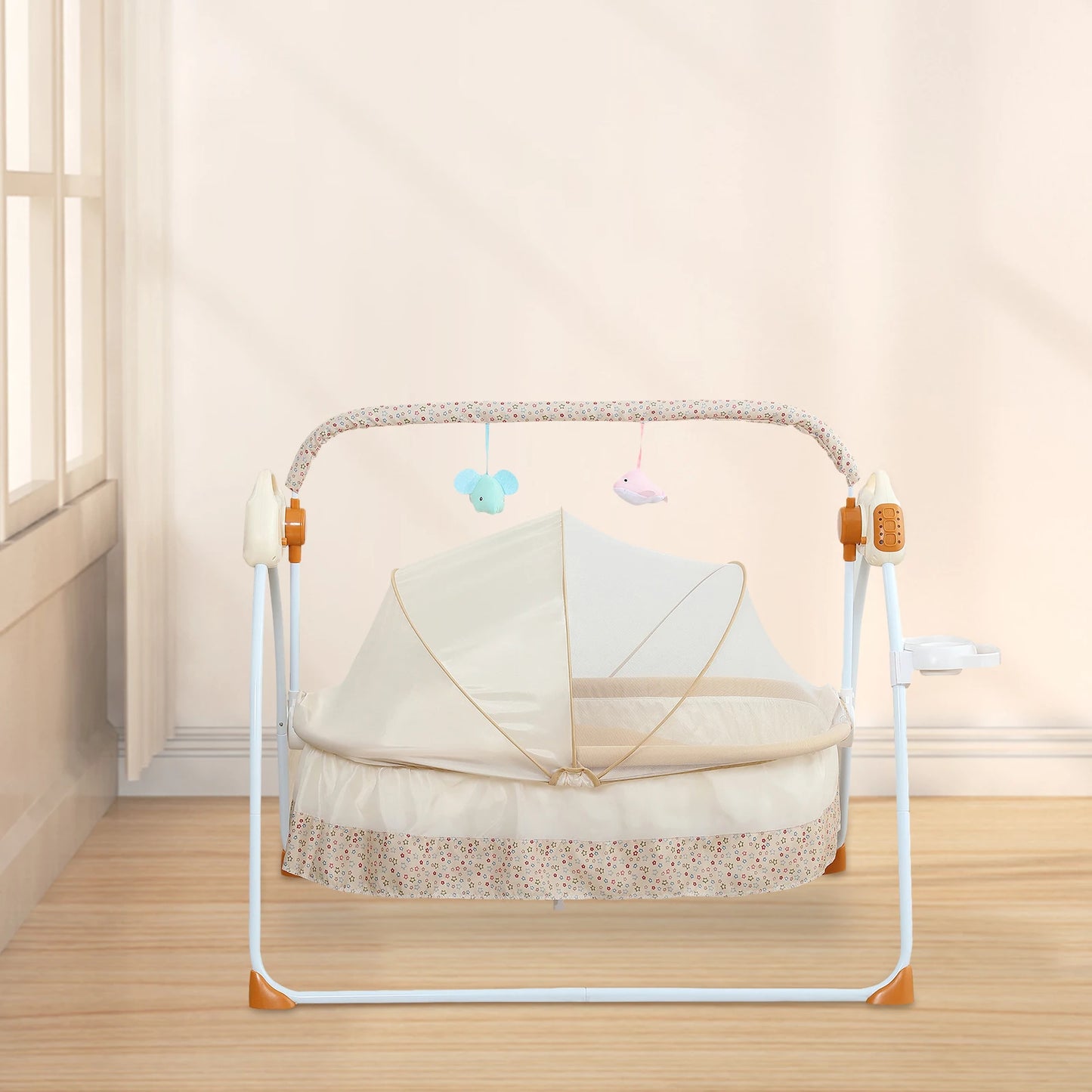 Foldable Electric Baby Cradle With Music Dual Control Mosquito Net